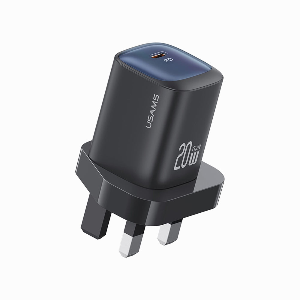 USAMS CC250 GaN Charger PD 3.0 Fast Charging 20W Wall Adapter, UK Plug - Black