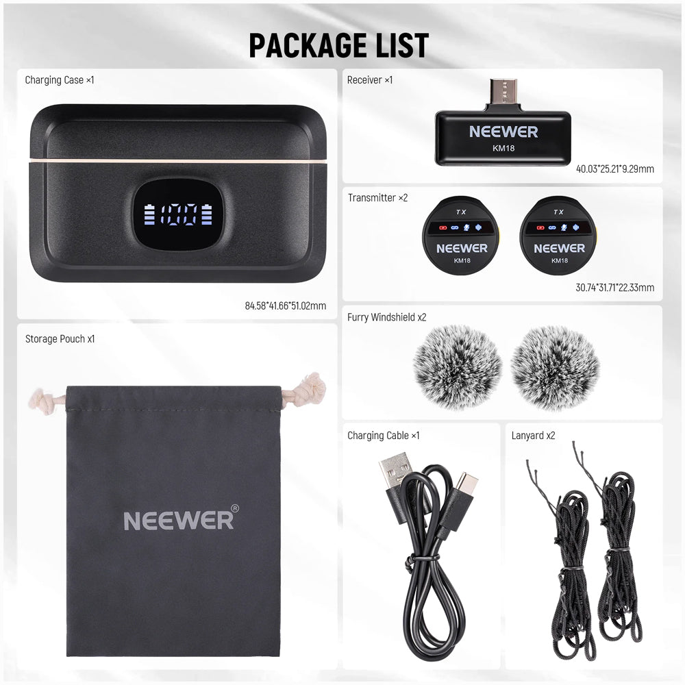 NEEWER KM18 Wireless Button Lavalier Microphone for USB C Phone