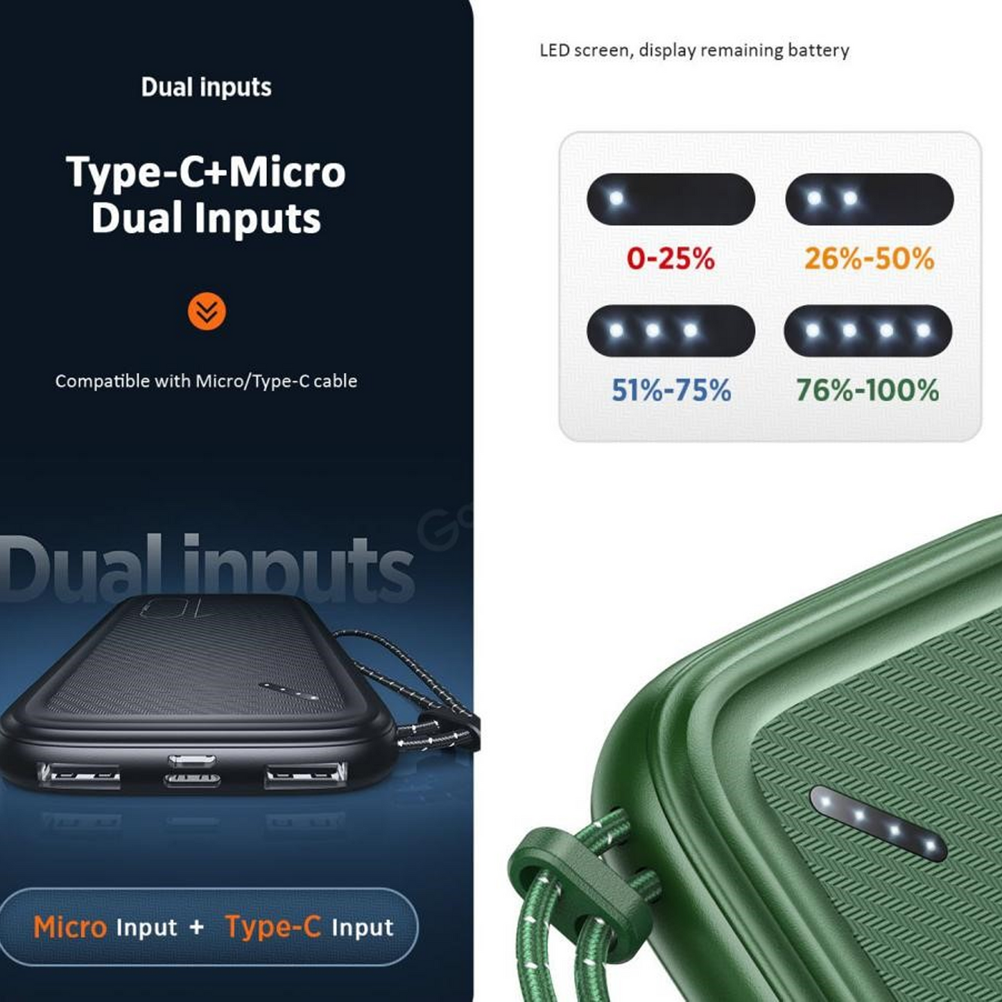 USAMS Power Bank with Lanyard US-CD150 White PB56 10000mah