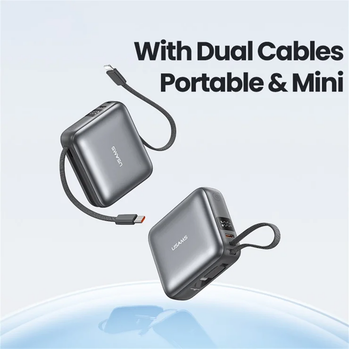 USAMS CD240 PB78 20W Mini Fast Charging Digital Display Power Bank With Dual C+L Cables 10000mAh