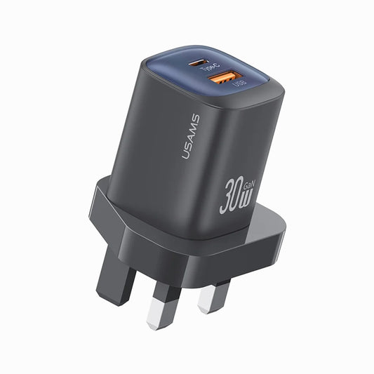 USAMS 30W USBA+C Gan Charger Black