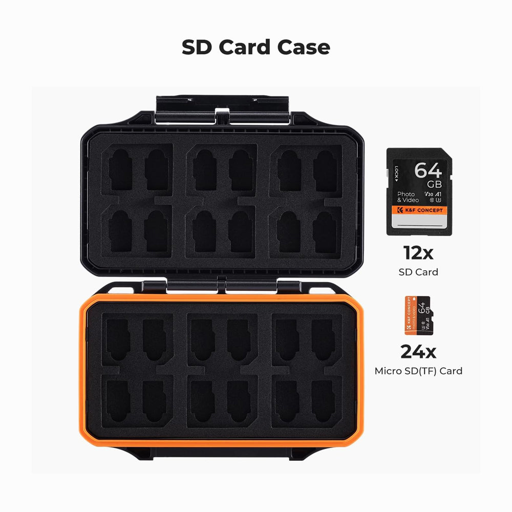 K&F Concept 36 Slots SD Micro SD Memory Card Case, Water-Resistant SD Card Holder, Anti-Shock Card Carrying Storage Box for 24 Micro SD SDXC SDHC TF Cards and 12 SD SDXC SDHC Cards (KF31.106)