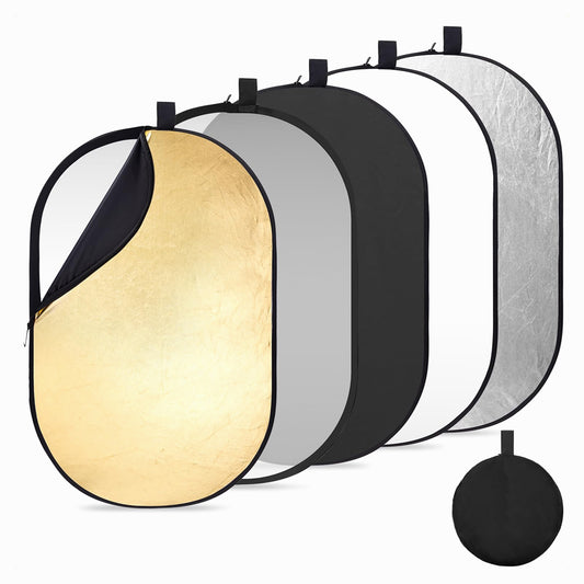 K&F Concept (100x150cm) 5-in-1 Oval Foldable Reflector with Carrying Bag, Gold, Silver, Black, White Reflective Fabric and Translucent Soft Fabric for Studio Lighting (KF18.001)