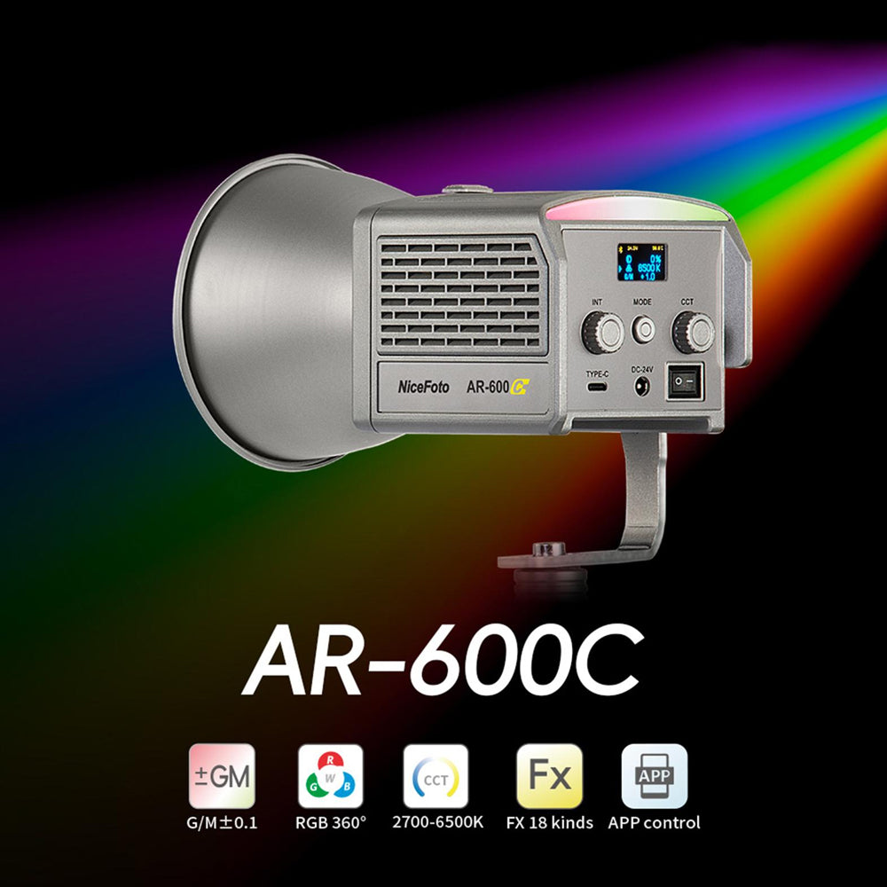 NiceFoto AR-600C Portable RGB Video Light 50W Photography LED Fill Light 2700K-6500K