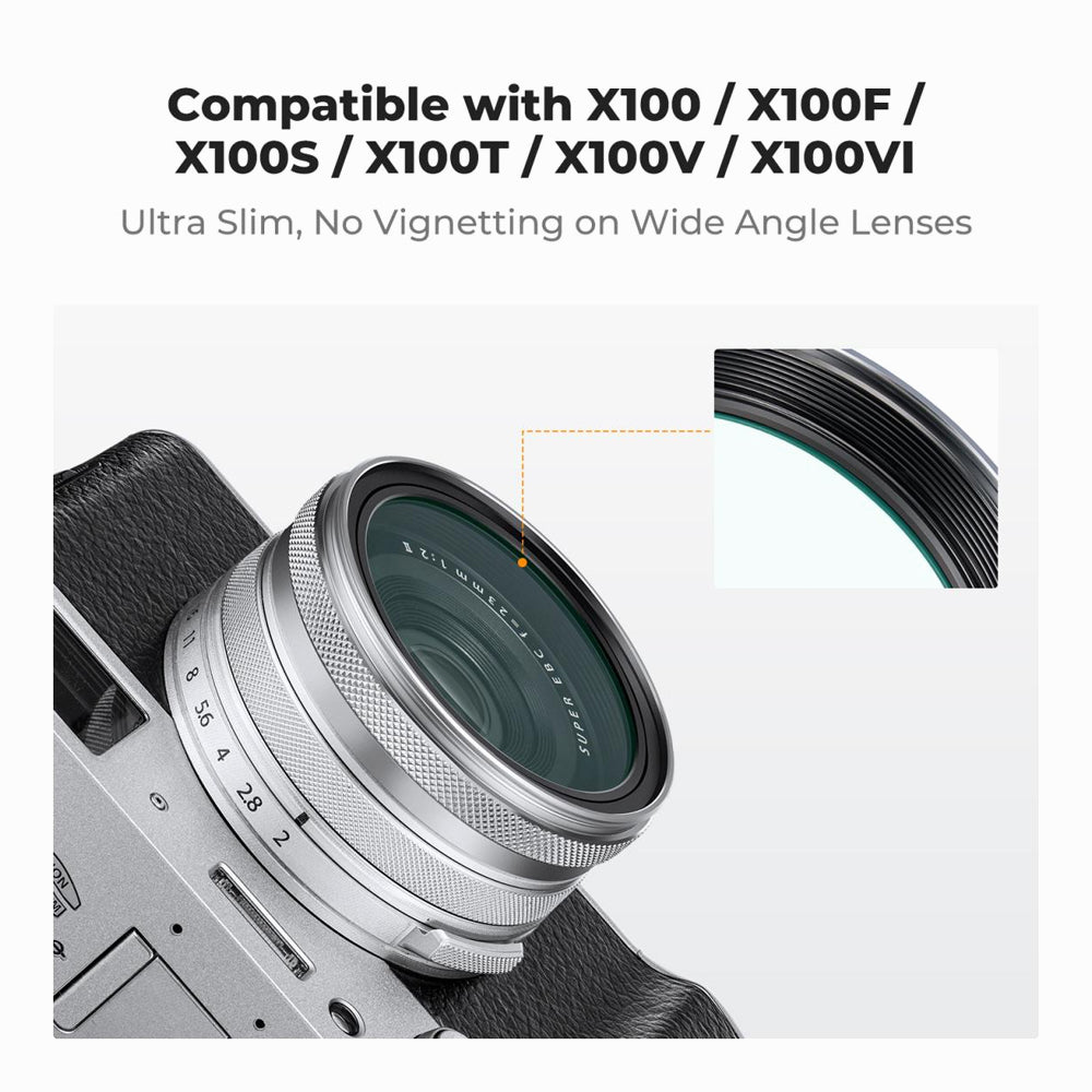 K&F Concept Fuji X100 Lens MCUV Filter, Multi Coated HD Optical Glass Scratch-resistant Compatible with Fuji X100, X100F, X100S, X100T, X100V, X100VI Nano-Xcel Series (Black) KF01.2882