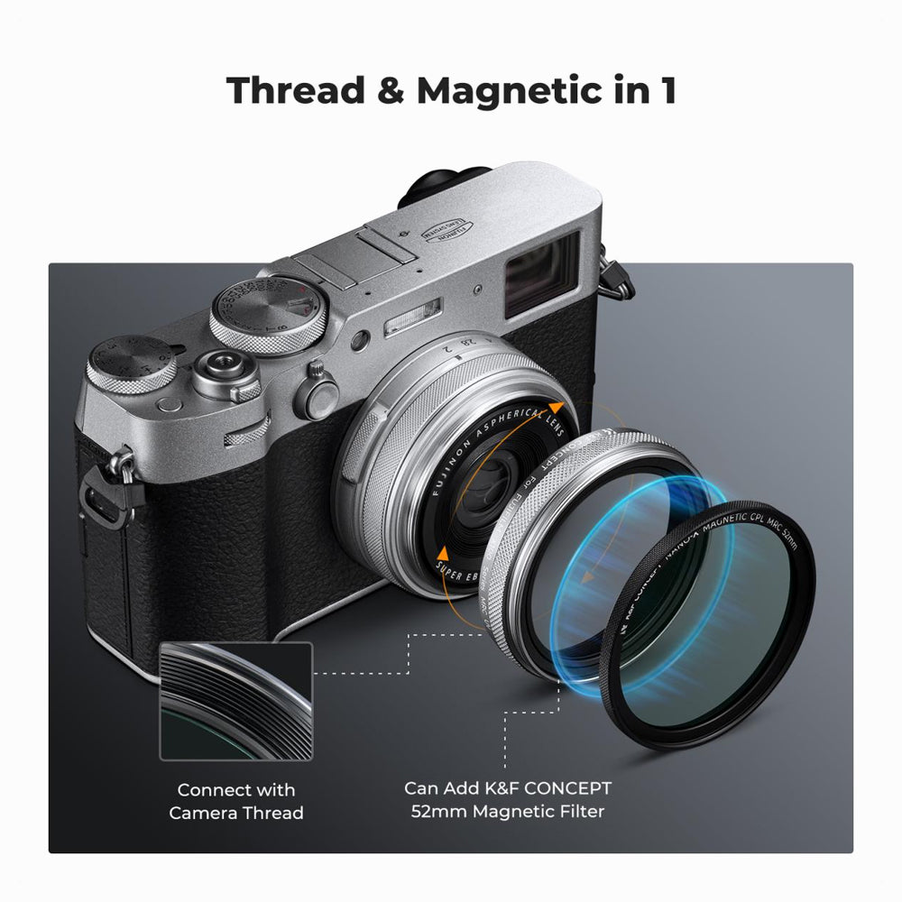 K&F Concept Fuji X100 Lens MCUV Filter, Multi Coated HD Optical Glass Scratch-resistant Compatible with Fuji X100, X100F, X100S, X100T, X100V, X100VI Nano-Xcel Series (Black) KF01.2882