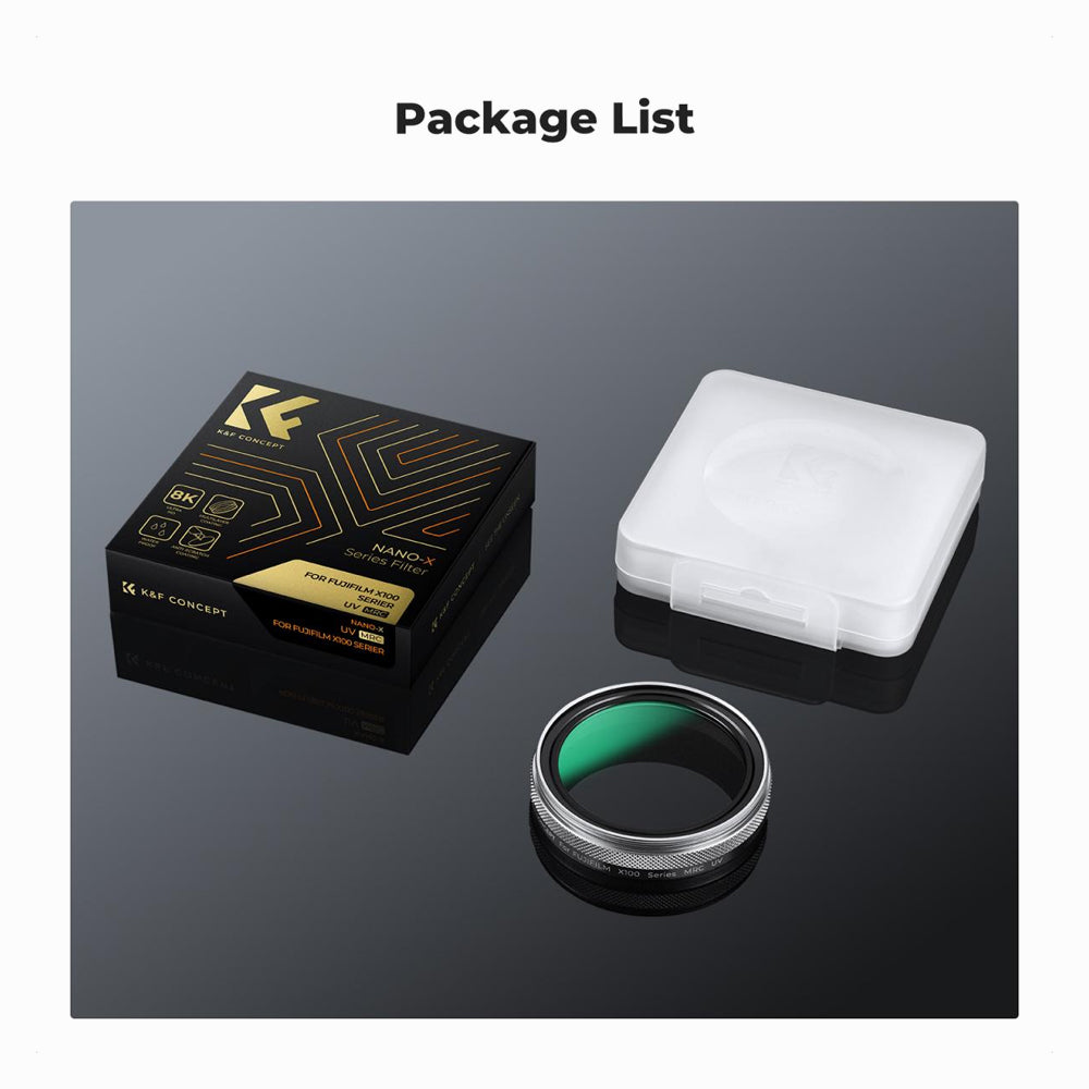 K&F Concept Fuji X100 Lens MCUV Filter, Multi Coated HD Optical Glass Scratch-resistant Compatible with Fuji X100, X100F, X100S, X100T, X100V, X100VI Nano-Xcel Series (Black) KF01.2882