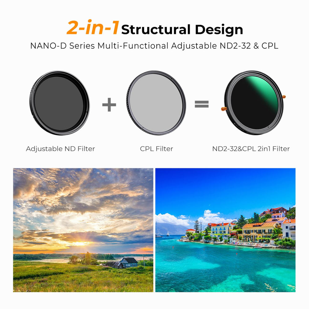 K&F Concept 67mm ND & CPL 2 in 1 Lens Filter, ND2-ND32 (1-5 Stop) Variable Neutral Density and Polarizer for Camera Lens Nano-Dazzle Series (KF01.2405)