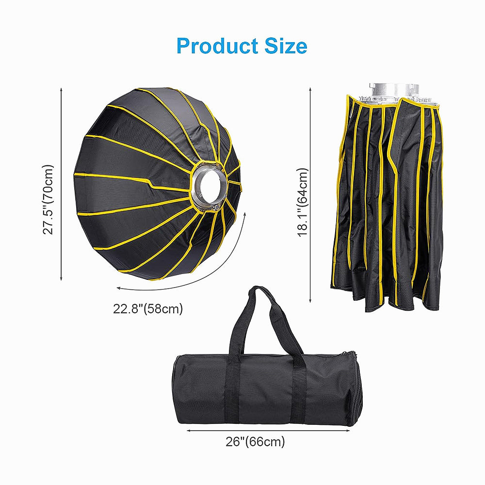 Nicefoto LED-70CM Quick Set-Up Deep Parabolic Softbox with Grid for Led Light Bowens Mount