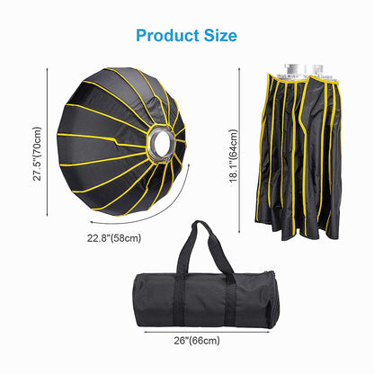 Nicefoto LED-70CM Quick Set-Up Deep Parabolic Softbox with Grid for Led Light Bowens Mount
