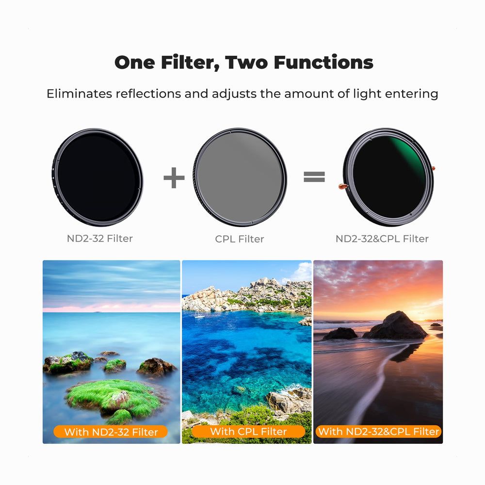 K&F Concept 72mm Variable Fader ND2-ND32 ND Filter and CPL Circular Polarizing Filter 2 in 1 MRC 28-Layer for Camera Lens No X Spot Weather Sealed-KF01.1086V1