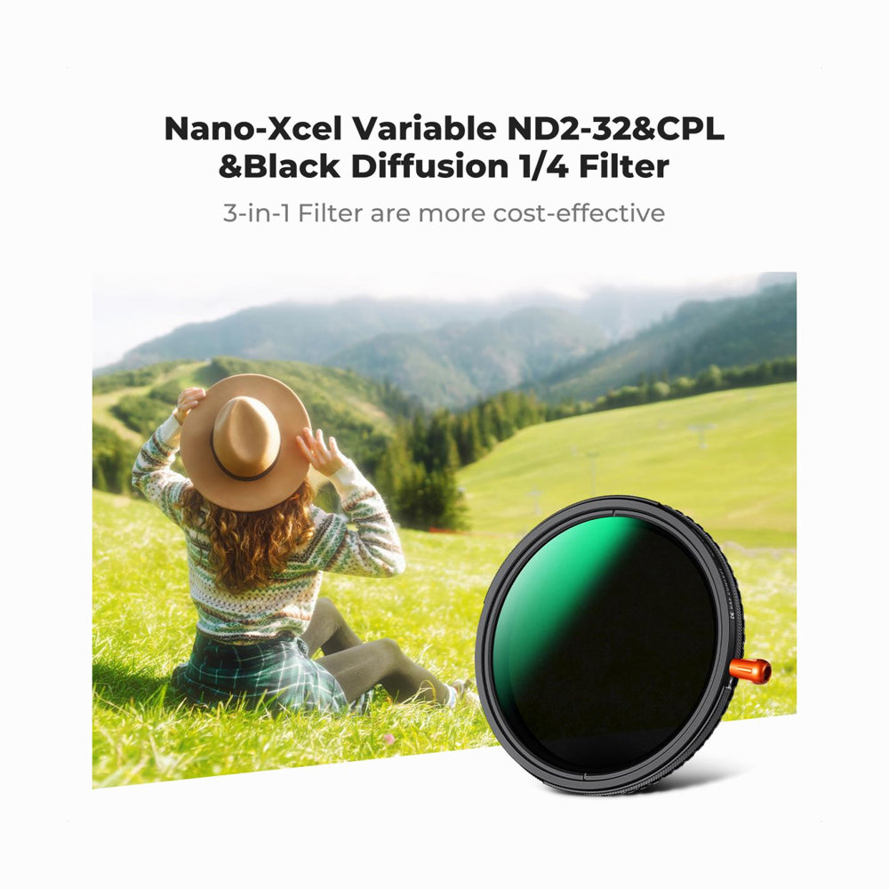 K&F Concept 77mm Variable ND2-32 (1-5 Stops) & Circular Polarizing Filter CPL & Black Mist 1/4 3 in 1 HD Lens Filter with 28 Multi-Coated for Camera Lenses Nano-Xcel Series (KF01.2927V2)