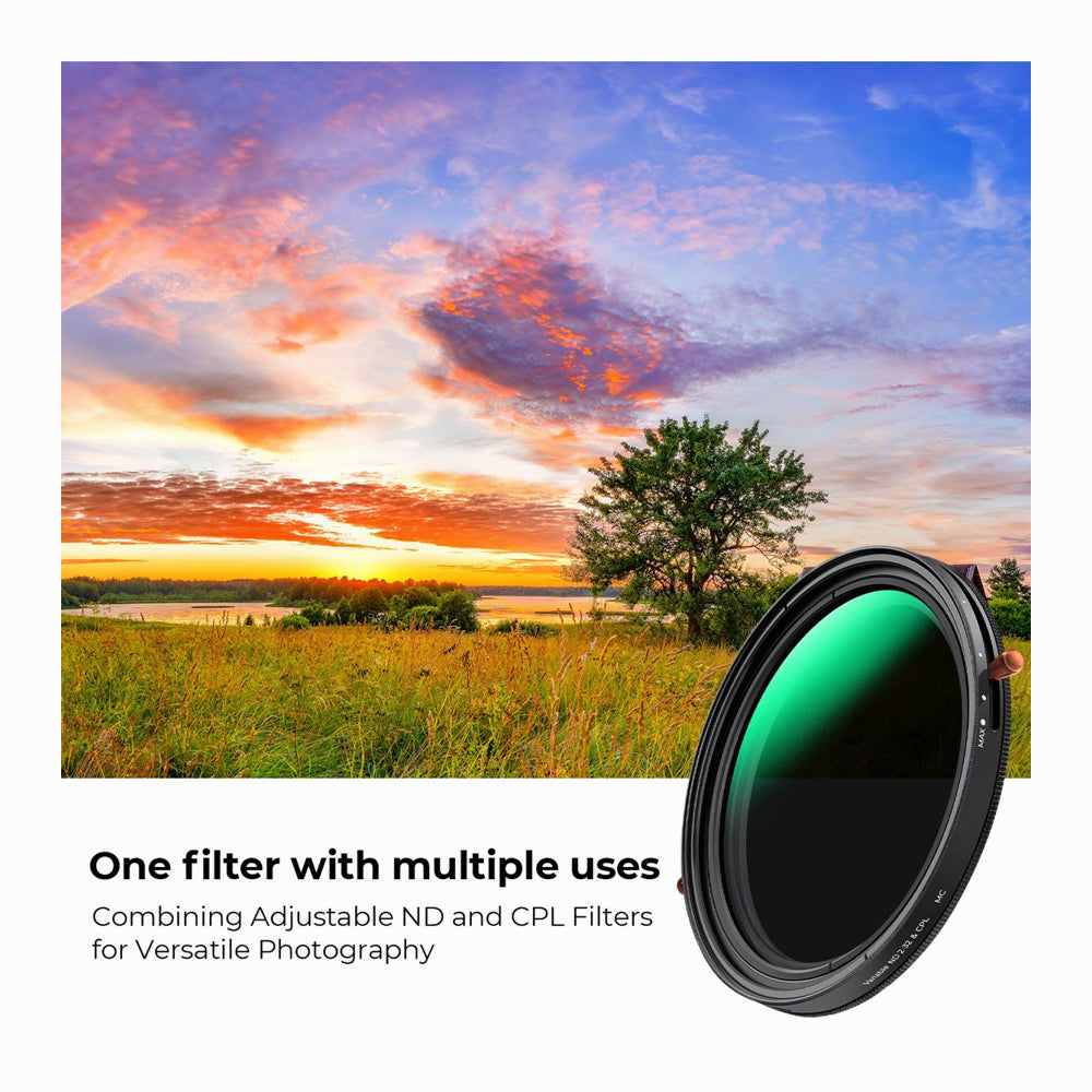 K&F Concept 77mm ND & CPL 2 in 1 Lens Filter, ND2-ND32 (1-5 Stop) Variable Neutral Density and Polarizer for Camera Lens Nano-Dazzle Series-KF01.2407