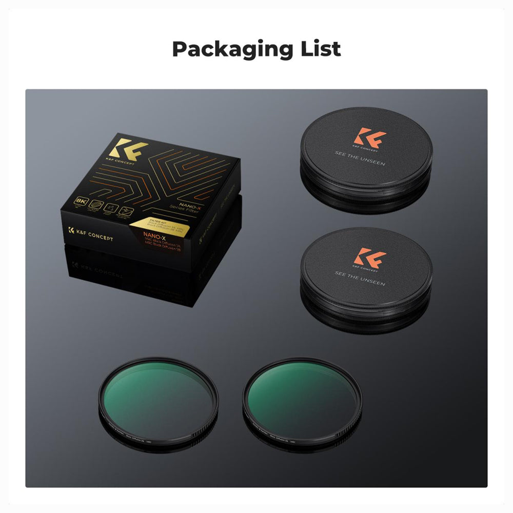 K&F Concept 82mm Black Diffusion Pro-Mist 1/4 + 1/8 Filter Kit Cinematic Effect Filter for Vlog/Video/Portrait Image with 28 Multi-Layer Coated-Nano-X (SKU.1914)