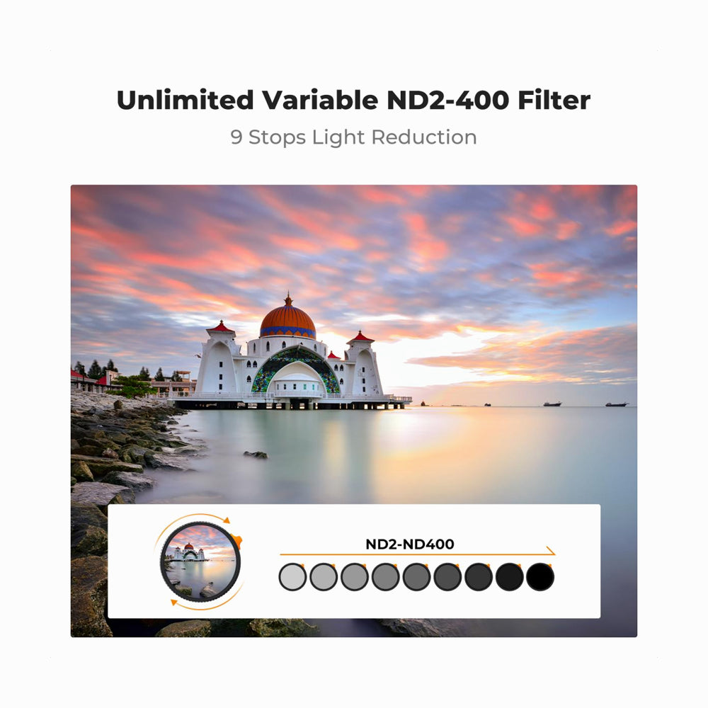 K&F Concept 82mm Variable ND Filter ND2-400 (1-9 Stop) Lens Filter Nano-Xcel Series (KF01.1466)
