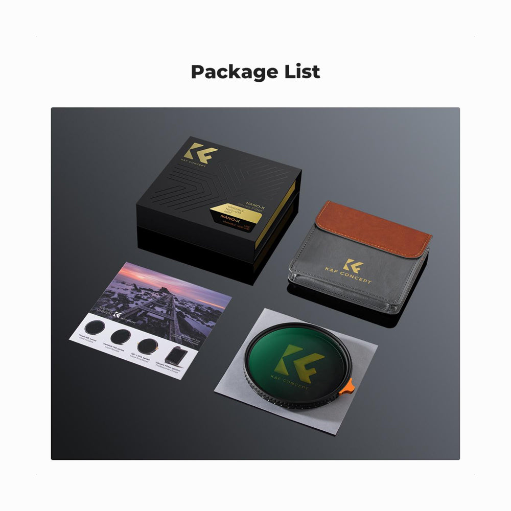 K&F Concept 82mm Variable ND Filter ND2-400 (1-9 Stop) Lens Filter Nano-Xcel Series (KF01.1466)