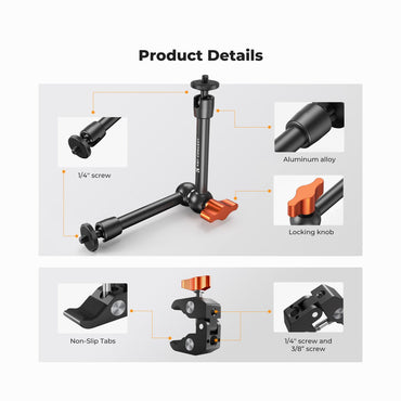 K&F Concept 9.8" Magic Arm with Super Clamp, Magic Arm Clamp Kit with 1/4" & 3/8" Thread Screw (KF31.131)