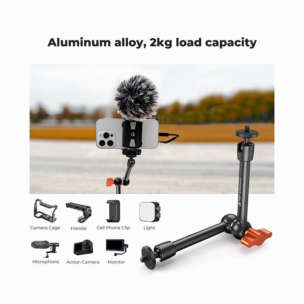 K&F Concept 9.8" Magic Arm with Super Clamp, Magic Arm Clamp Kit with 1/4" & 3/8" Thread Screw (KF31.131)