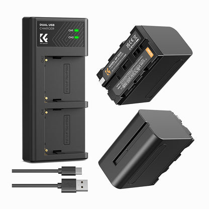 K&F Concept 2 Pack NP-F970 Battery with LED Charger, Compatible with Sony NP-F550 F570 F750 F770 F930 F950 F960 F970, High-Power LED Lights, Monitors, Camera Sliders (KF28.0047)