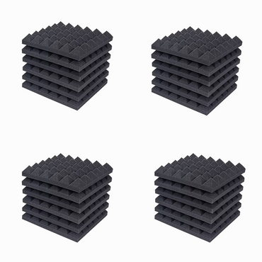 Acoustic Sound Foam Panels, 24 Pack 2" X 12" X 12" Soundproofing Treatment Studio Wall Padding Sound Absorbing Fireproof(BLACK)