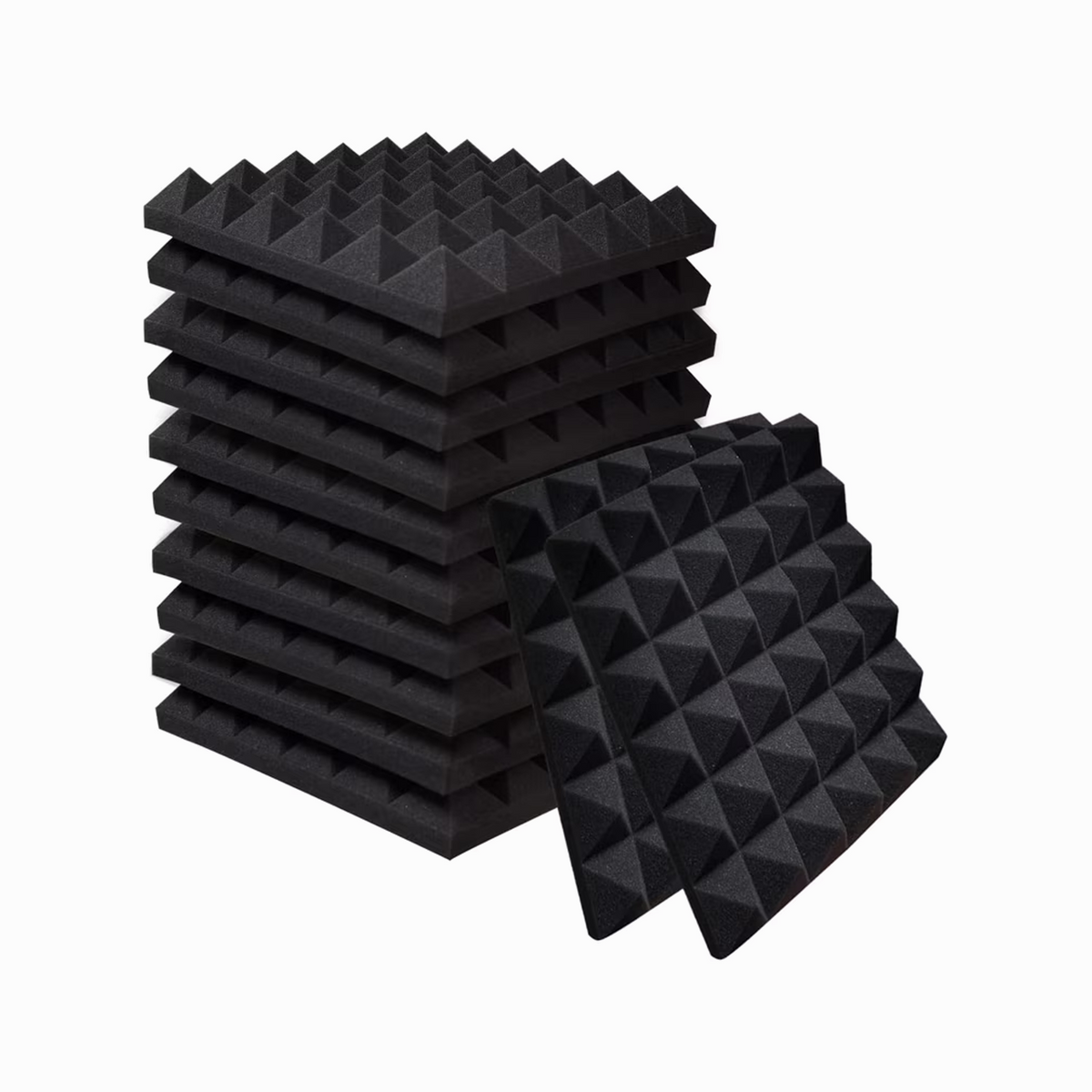 Acoustic Sound Foam Panels, 24 Pack 2" X 12" X 12" Soundproofing Treatment Studio Wall Padding Sound Absorbing Fireproof(BLACK)