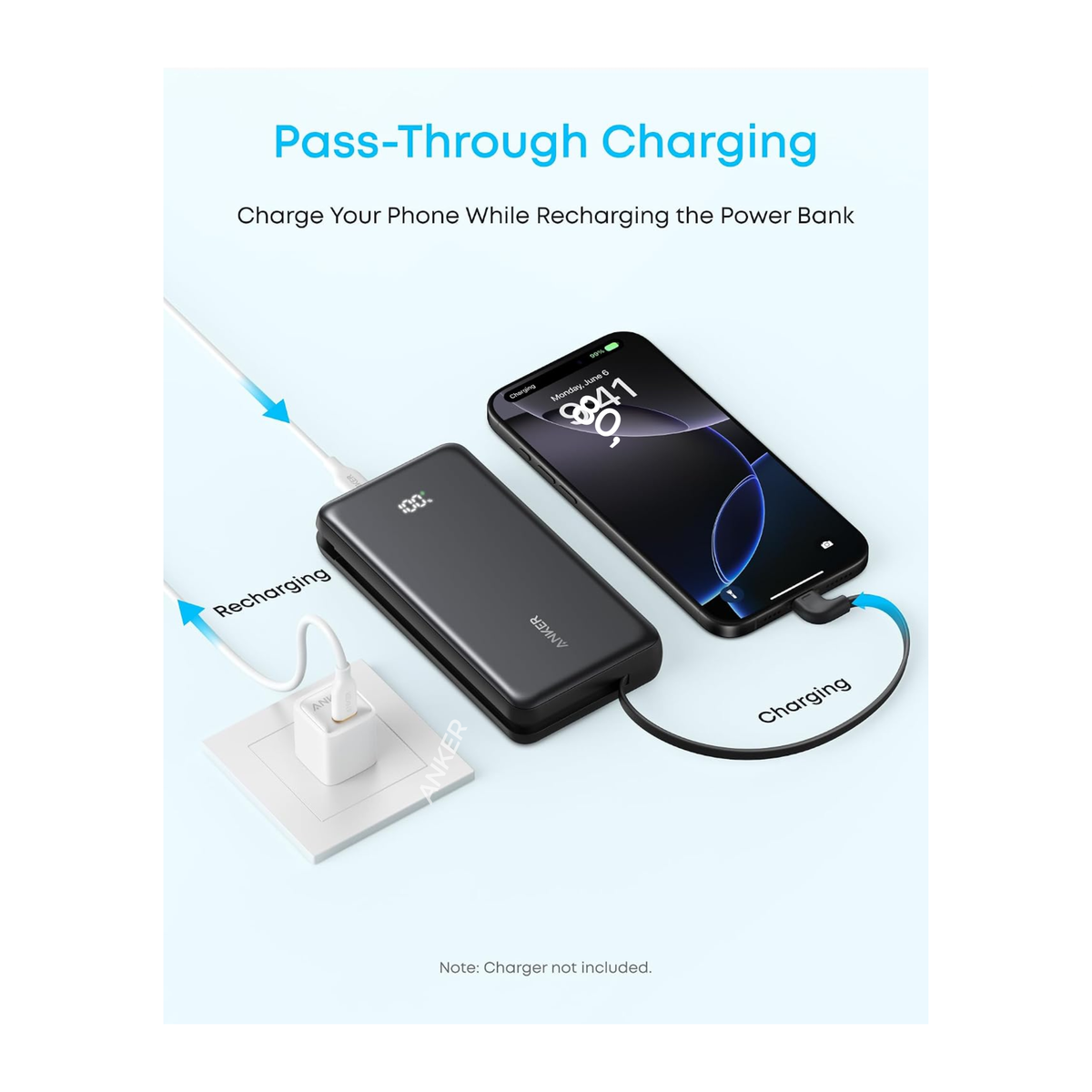 Anker Zolo 20,000mAh Power Bank 22.5W Fast Charging Built-In USB-C Cable A110EH11 – Black