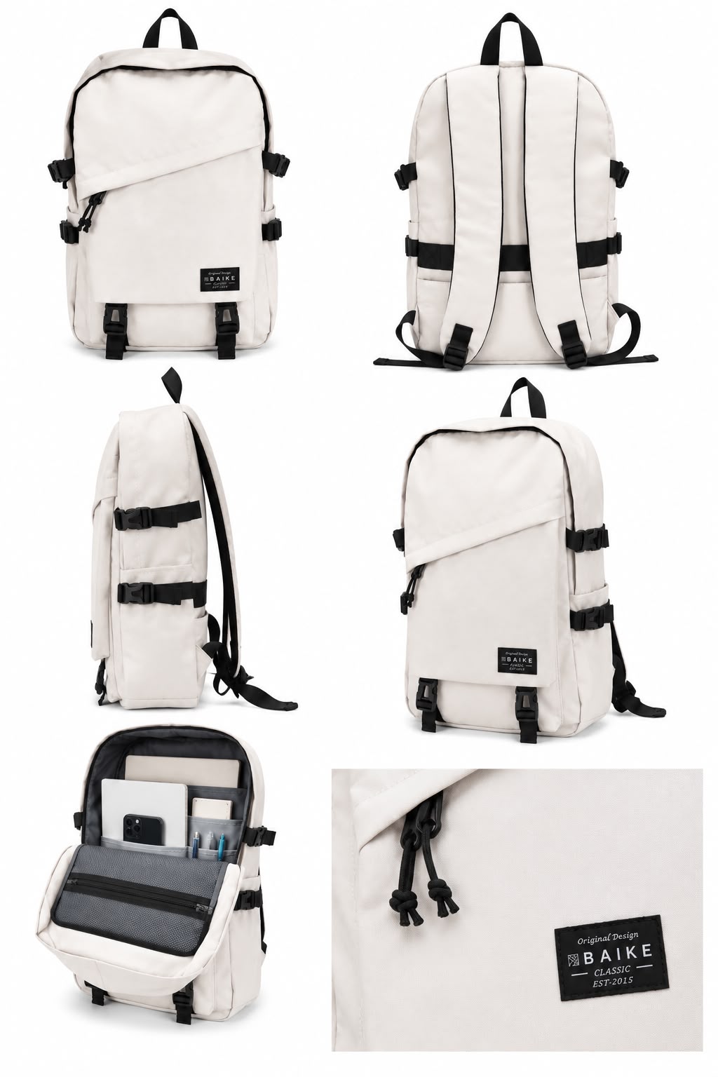 BAIKE Classic Everyday Backpack – Cream White