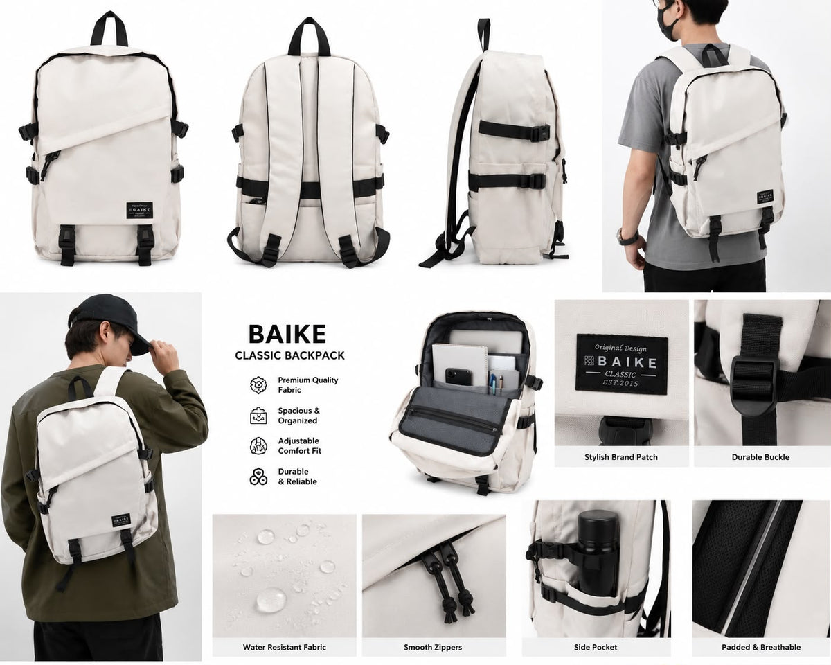 BAIKE Classic Everyday Backpack – Cream White