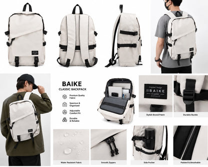 BAIKE Classic Everyday Backpack – Cream White