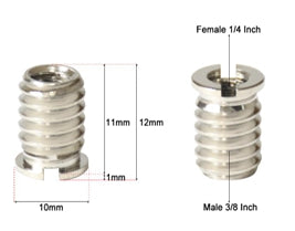 1/4 inch to 3/8 inch threaded adapter (1 piece), 1/4" to 3/8" - length 12 mm (CS092)