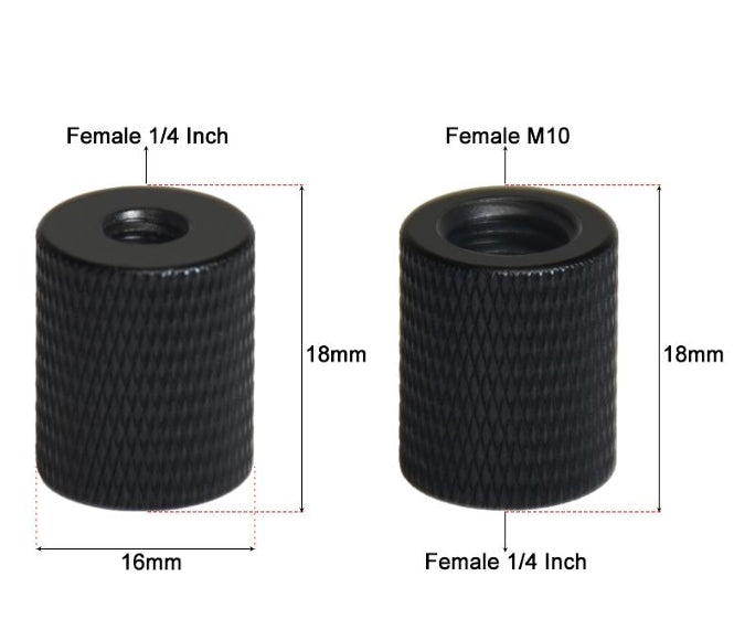 Female 1/4" - Female M6 tripod adapter Aluminum Black, Aluminum (CS078)