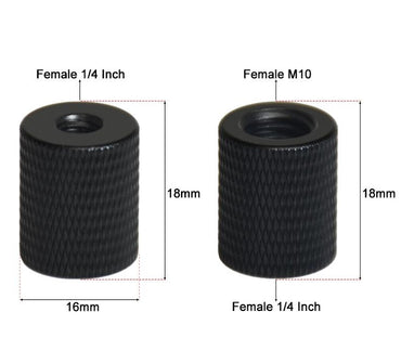 Female 1/4" - Female M6 tripod adapter Aluminum Black, Aluminum (CS078)