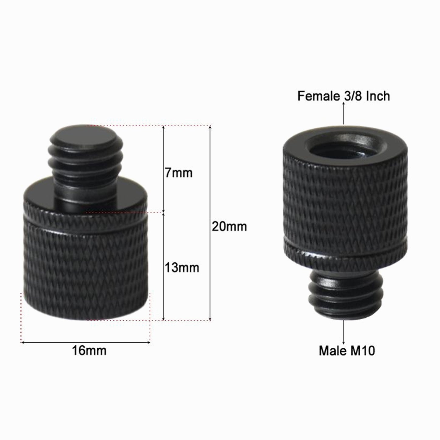 Tripod adapter Female 3/8" - Male M10  Aluminium Black