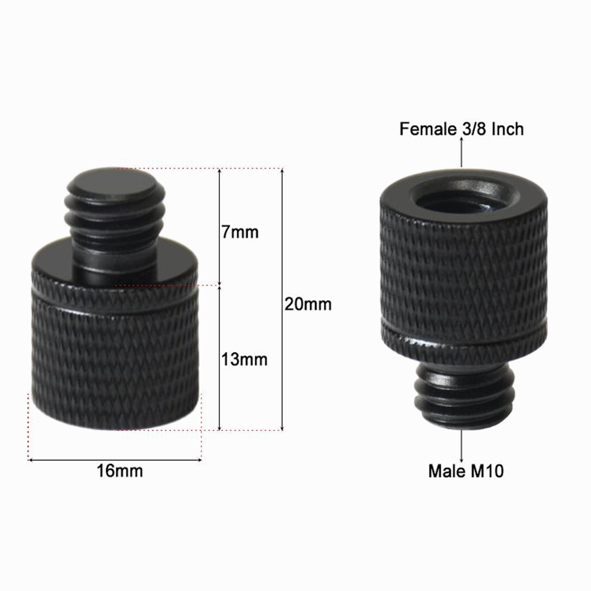 Tripod adapter Female 3/8" - Male M10  Aluminium Black