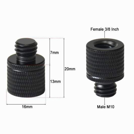 Tripod adapter Female 3/8" - Male M10  Aluminium Black