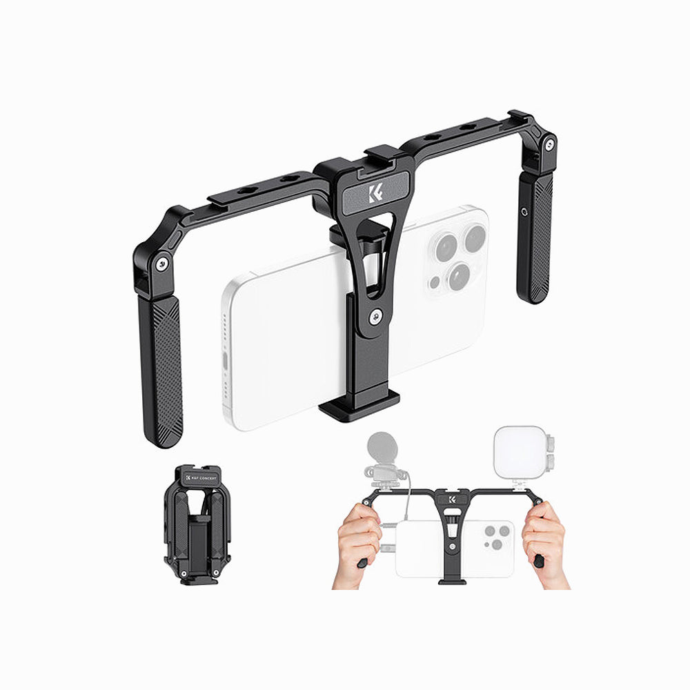 K&F Concept Smartphone Video Rig with Dual Handles, Foldable Aluminum Video Stabilizer Phone Video Rig (KF31.092)