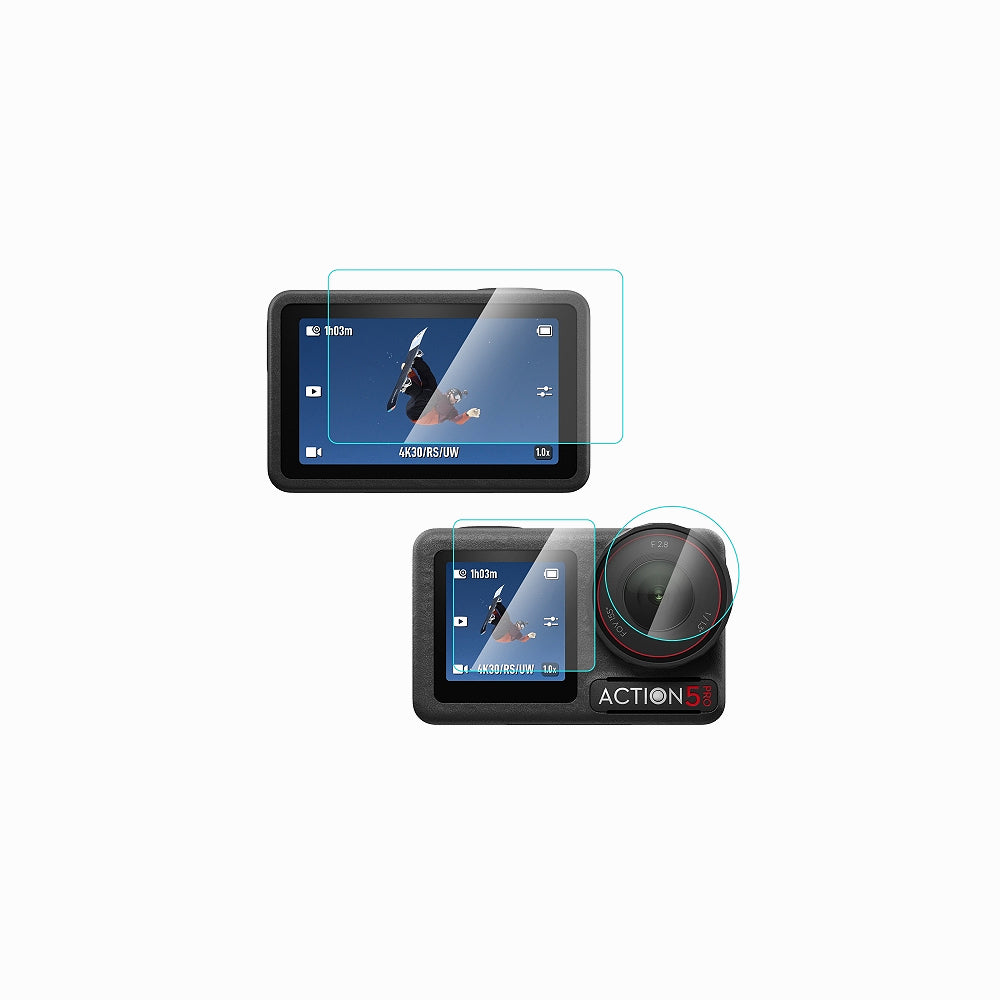 DJI Osmo Action 5 Pro PULUZ 3-in-1 Lens Front and Back Screen Tempered Glass Explosion-proof Film (Transparent)
