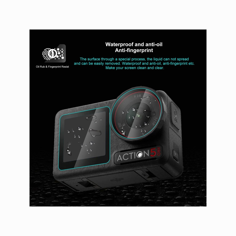DJI Osmo Action 5 Pro PULUZ 3-in-1 Lens Front and Back Screen Tempered Glass Explosion-proof Film (Transparent)