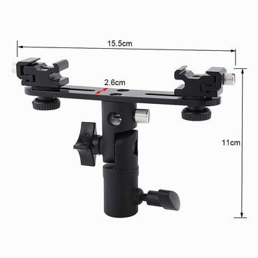 Dual Flash Bracket, Hot Shoe T Type Swivel Camera Light Stand with Umbrella Reflector Holder 1/4" 3/8" Mount for Photo Video Photography