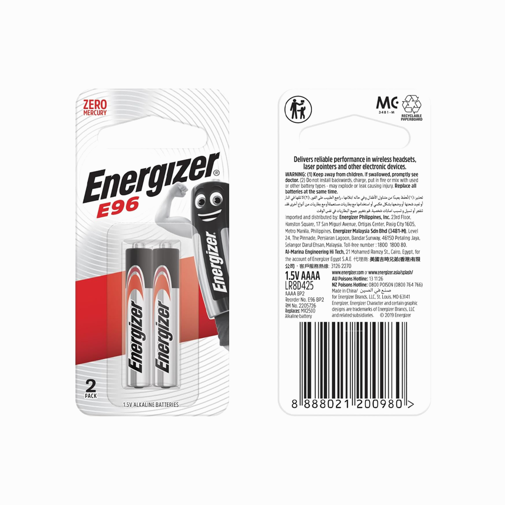 Energizer E96 AAAA Alkaline Battery (2 pack)