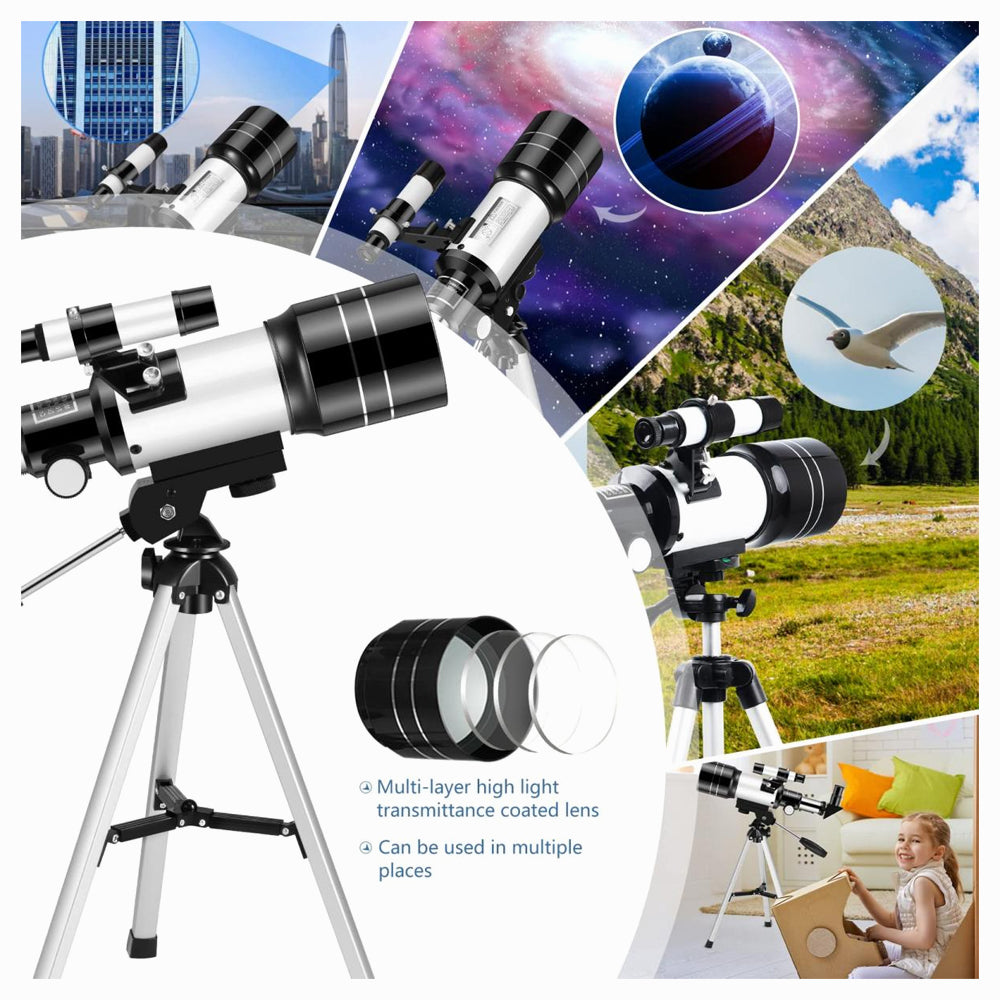 K&F Concept Children Solar Eclipse & Astronomical Telescope 70mm Aperture 300mm Focal Length, Portable Telescope with Tripod, Phone Holder & Bluetooth Remote Control (KF33.036)