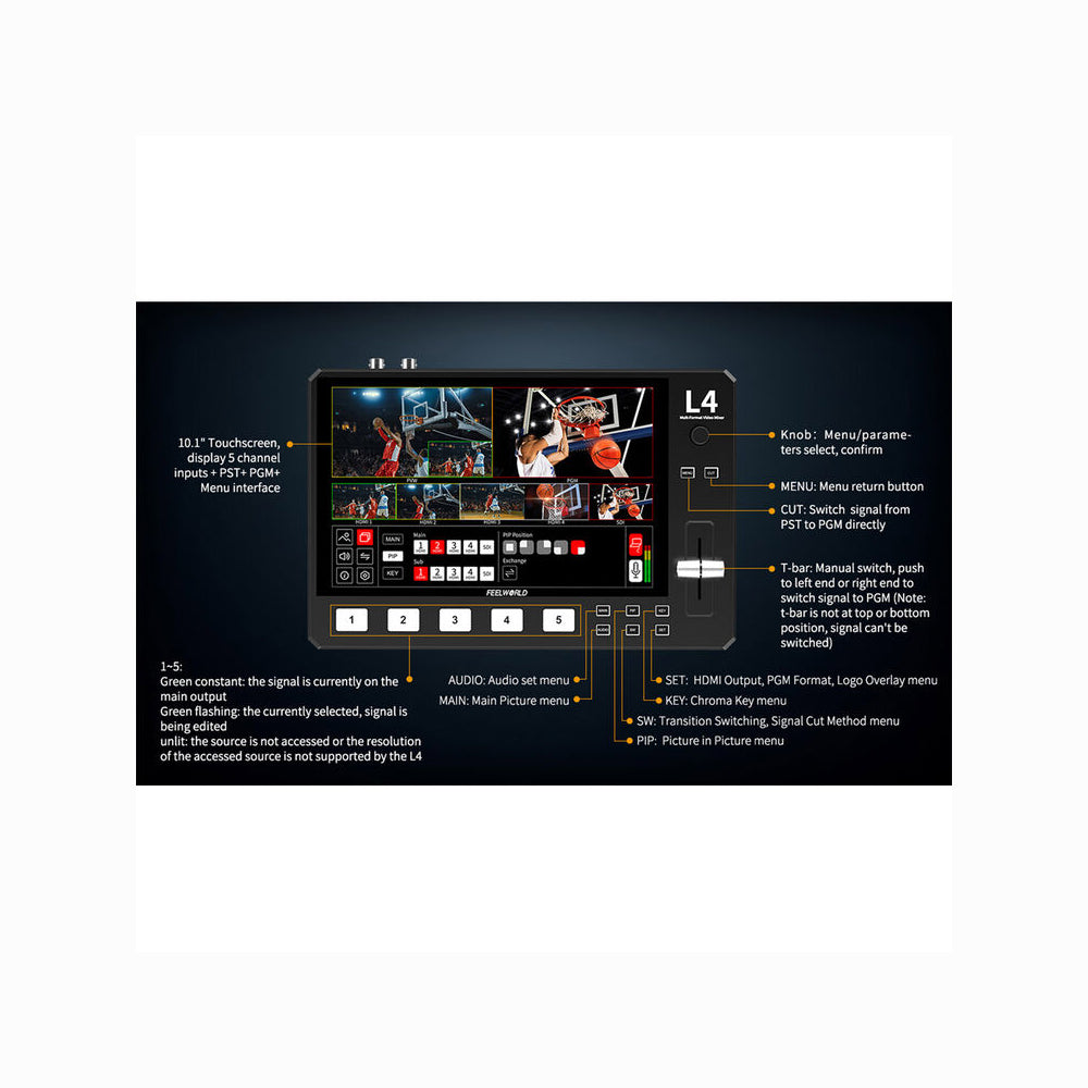 FeelWorld L4 HDMI Livestream Switcher 10.1" LCD Monitor