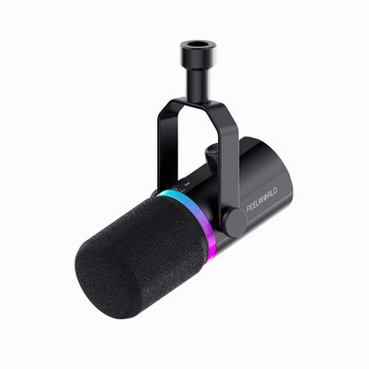 FeelWorld PM1-AS Dynamic Cardioid XLR/USB Microphone with Boom Arm Stand Black
