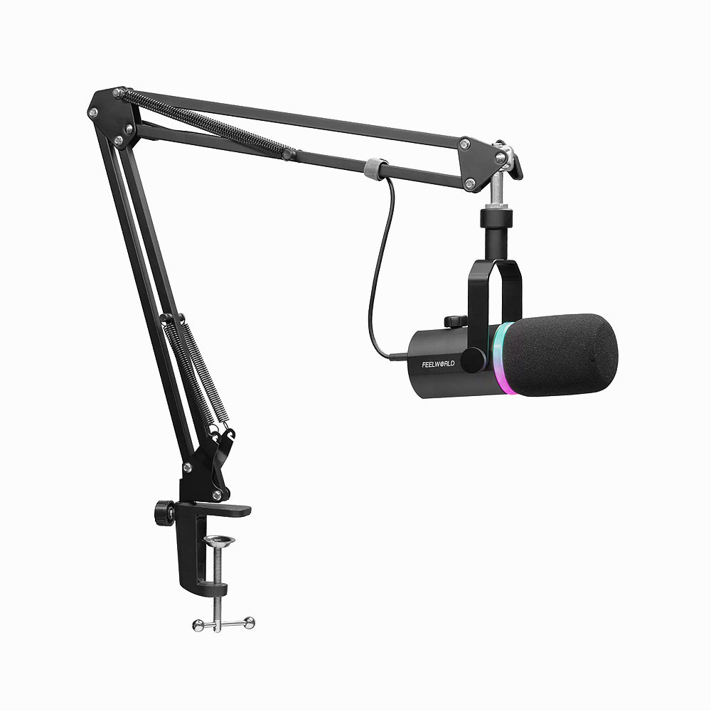 FeelWorld PM1-AS Dynamic Cardioid XLR/USB Microphone with Boom Arm Stand Black