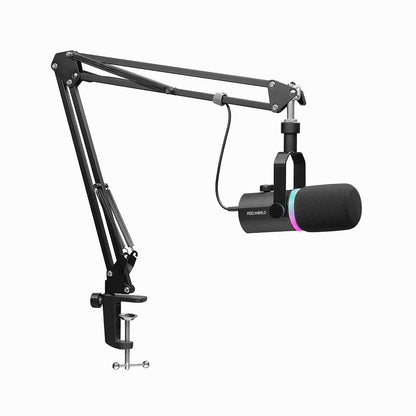 FeelWorld PM1-AS Dynamic Cardioid XLR/USB Microphone with Boom Arm Stand Black