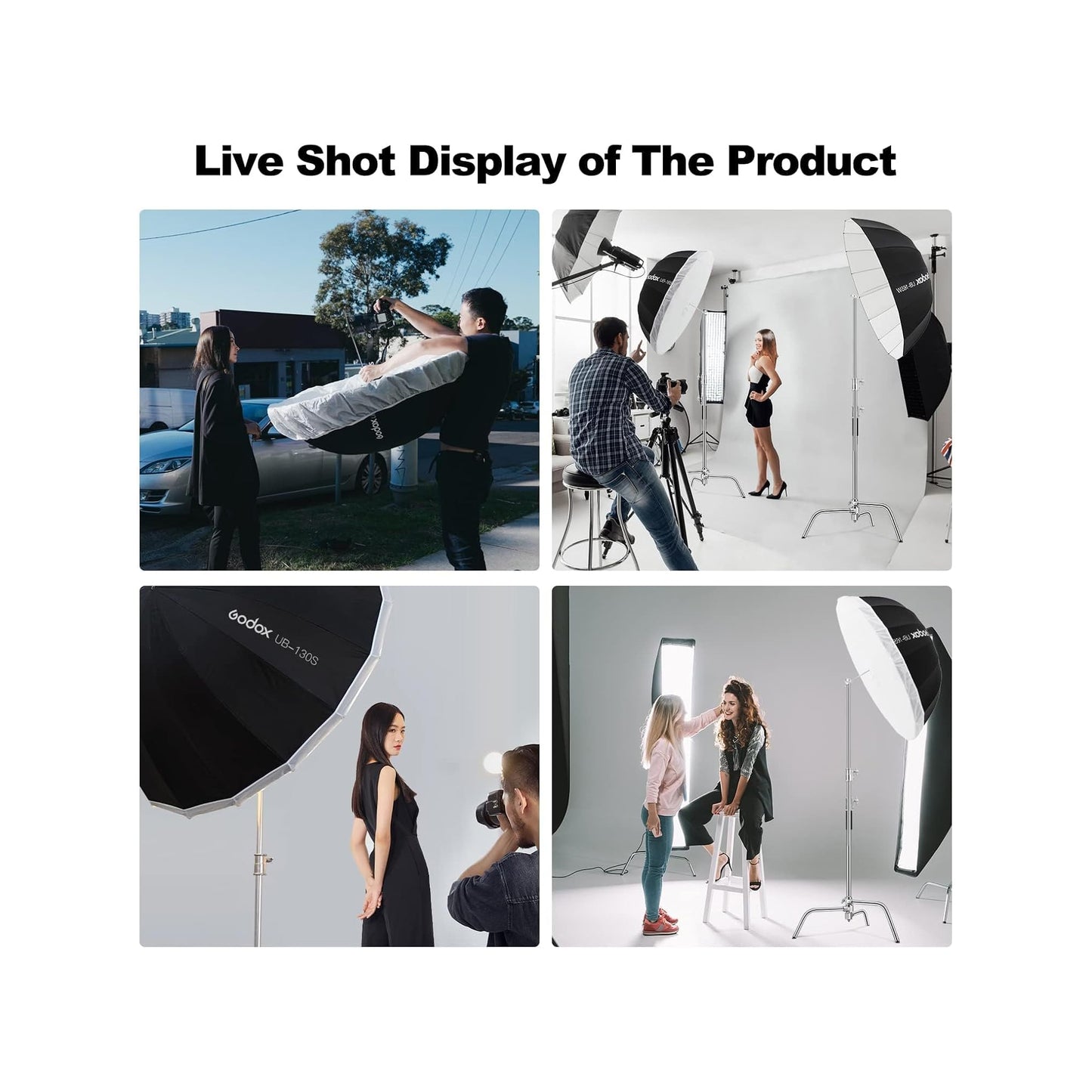 Godox UB-130S silver parabolic umbrella with diffuser