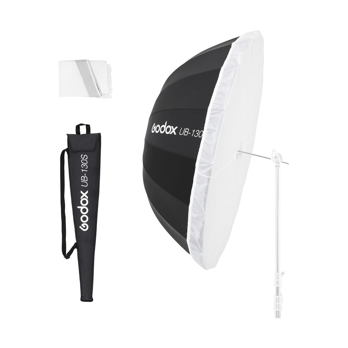 Godox UB-130S silver parabolic umbrella with diffuser