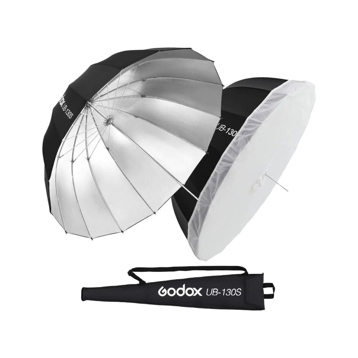 Godox UB-130S silver parabolic umbrella with diffuser