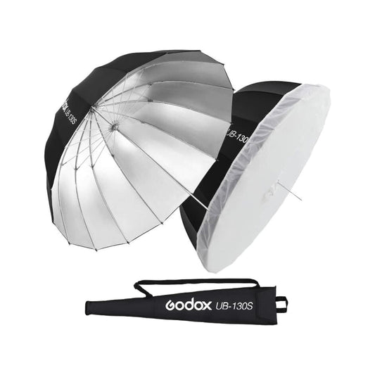 Godox UB-130S silver parabolic umbrella with diffuser