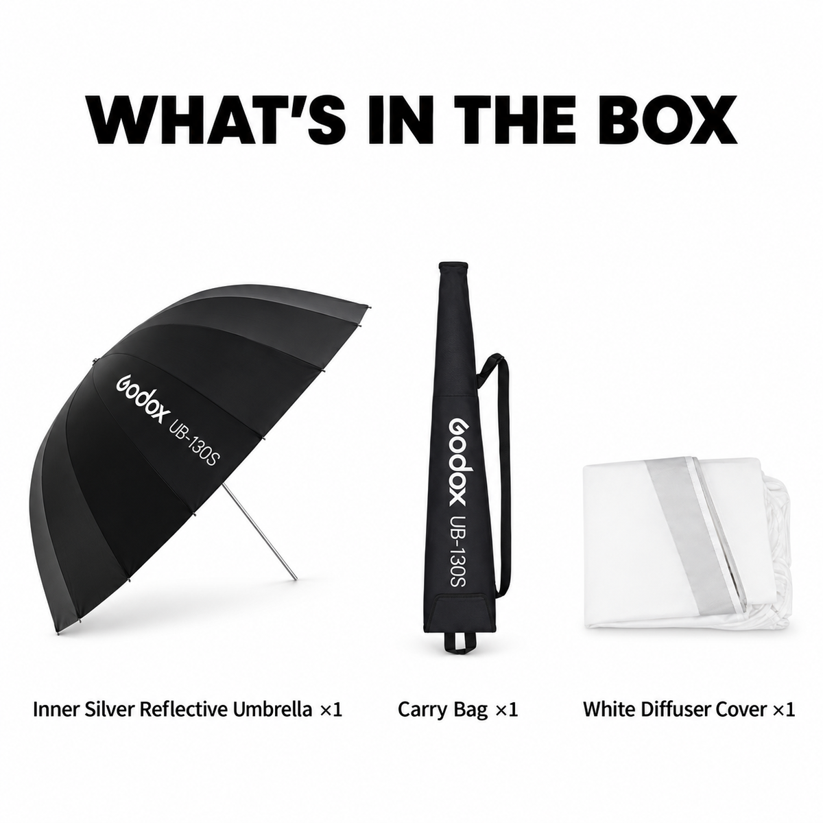 Godox UB-130S silver parabolic umbrella with diffuser